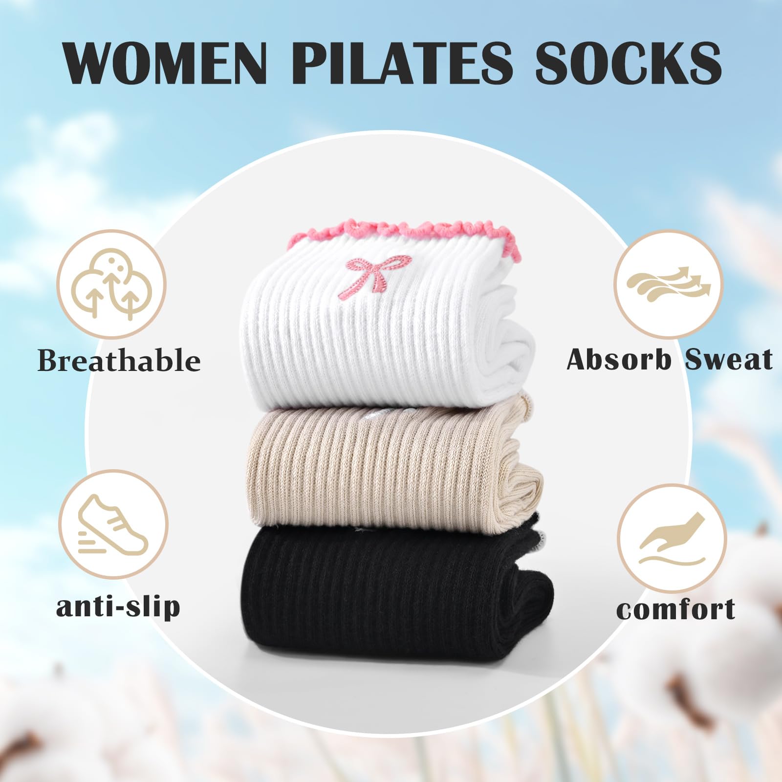 3 Pairs of Anti-Slip Grip Pila - Medias Para Pilates Y Yoga recension och pris
